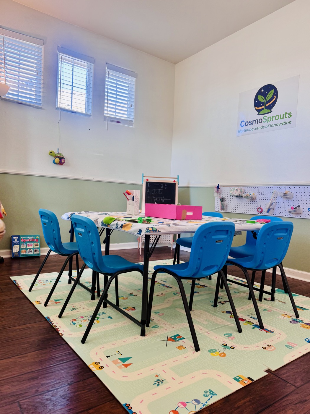 Child-sized worktable and chairs ready for hands-on activities
